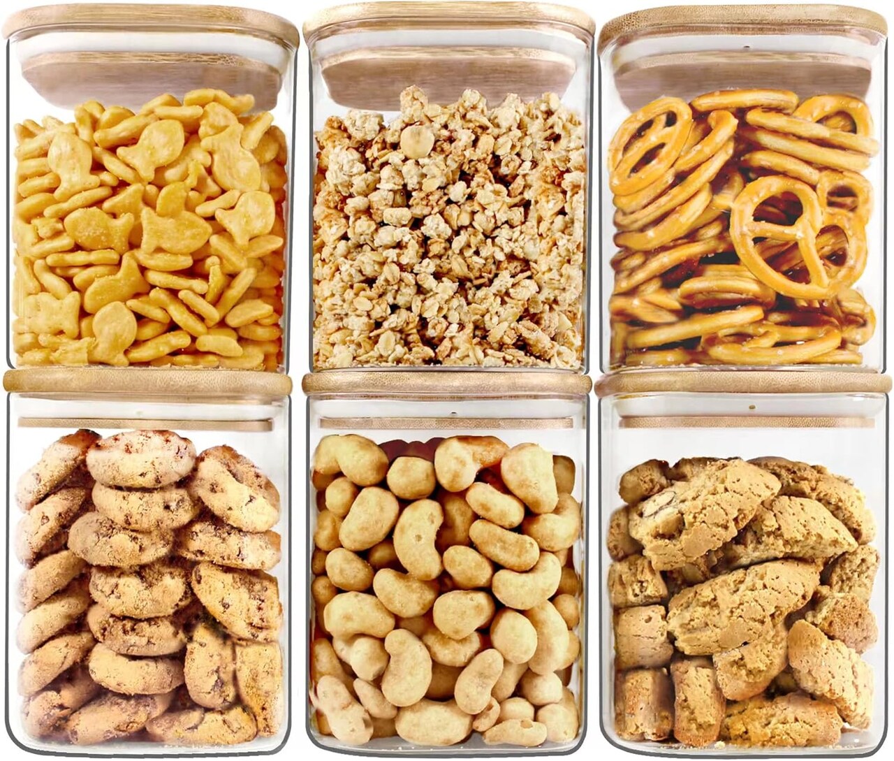 6-Pack 28oz Square Glass Jars with Airtight Bamboo Lids for Food Storage